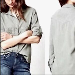 Cloth & Stone Anthropologie Green Tencel Button Down Shirt